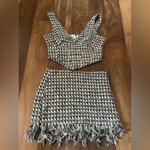 Le Lis Brown, Cream and Light blue Tweed Pencil Skirt Set